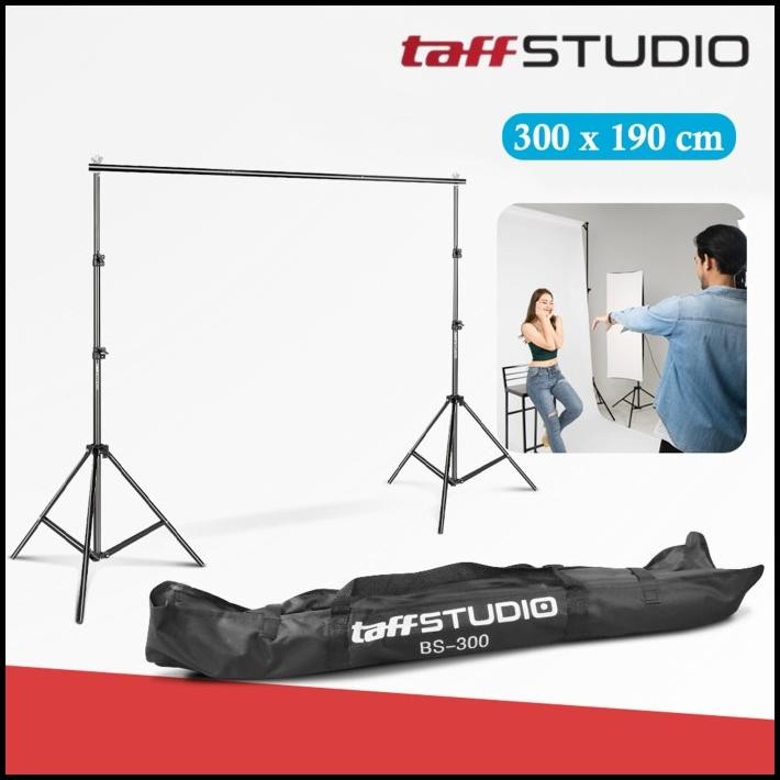 Portable Background Stand 3 x 1.9 M TaffSTUDIO BS300 Bracket Tiang Backdrop Foto Green Screen Live