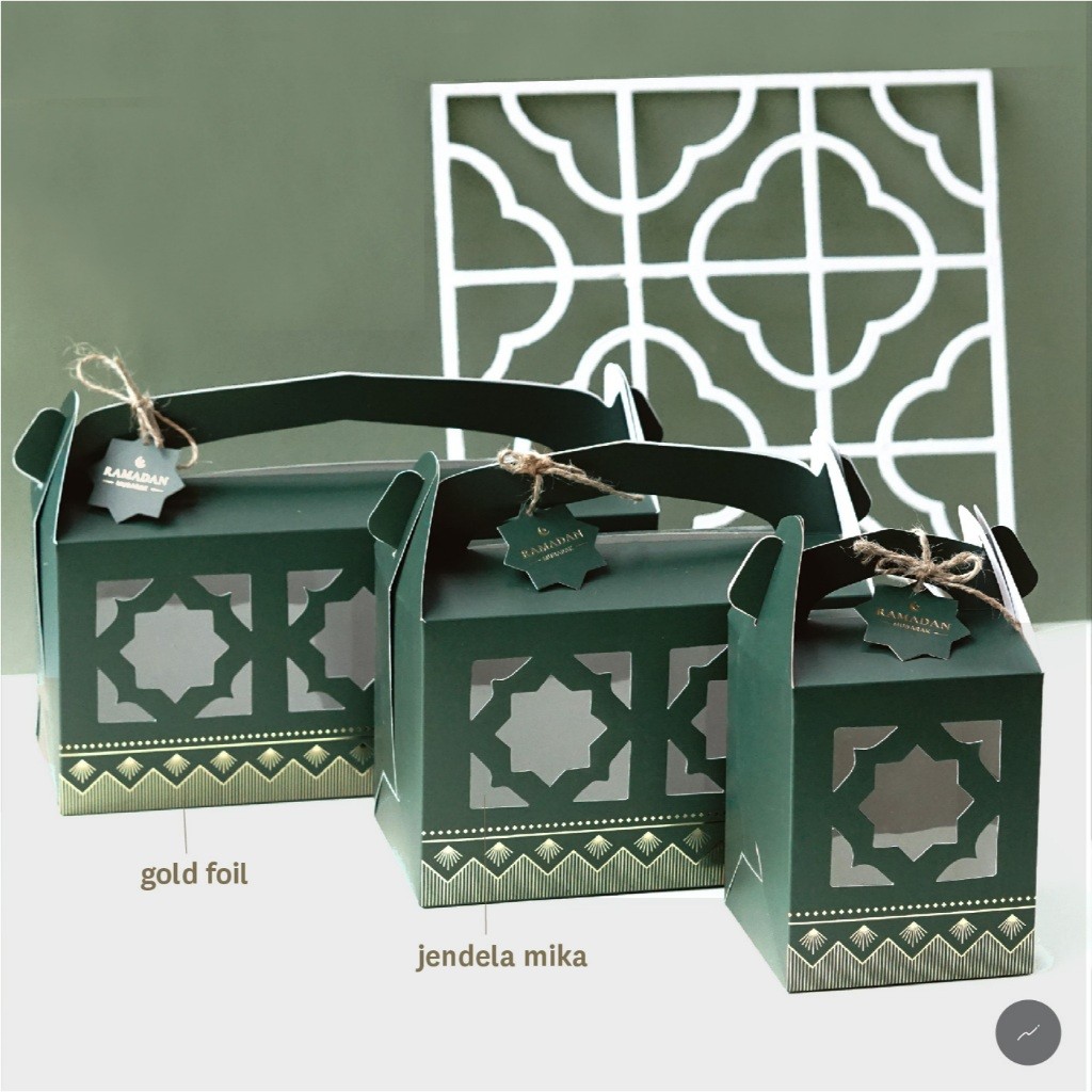 

10Pcs Gable Box Lebaran Idul Fitri Dus Kue Kering Lebaran Packaging Hampers (Dark Green)