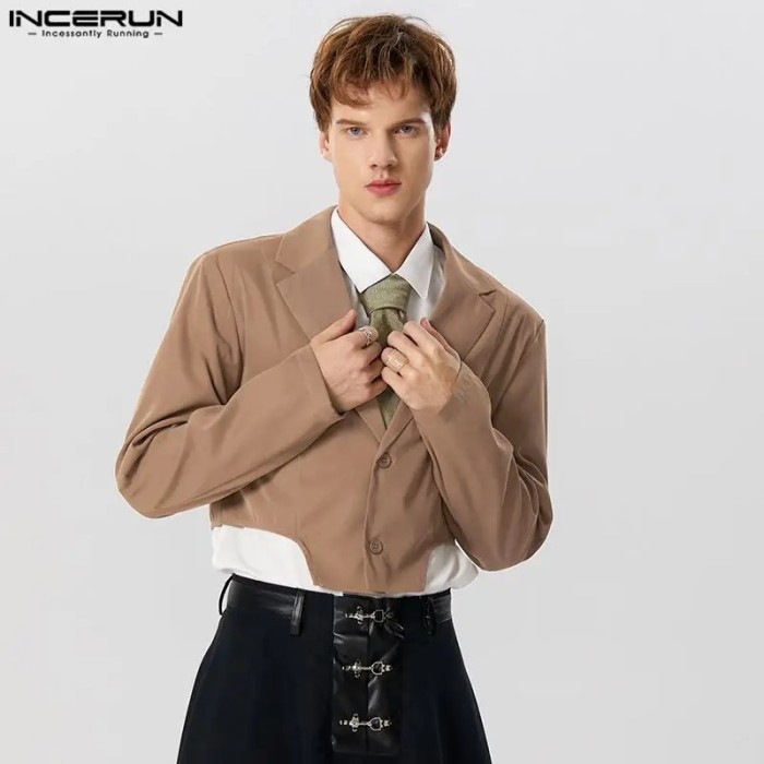 AppleDezign Oversized INCERUN Tops 2025 Handsome Mens Cropped Solid Color