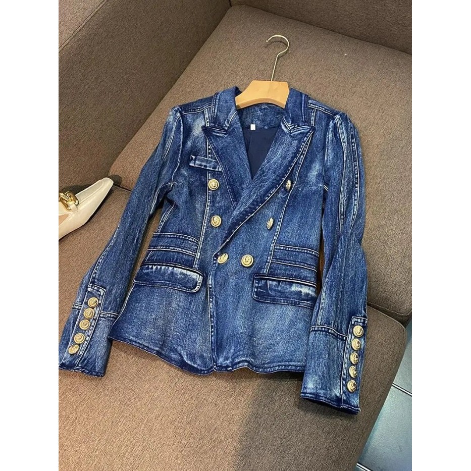 AppleDezign Oversized New Arrival Jeans Coat Double-breasted Long Sleeve Jacket