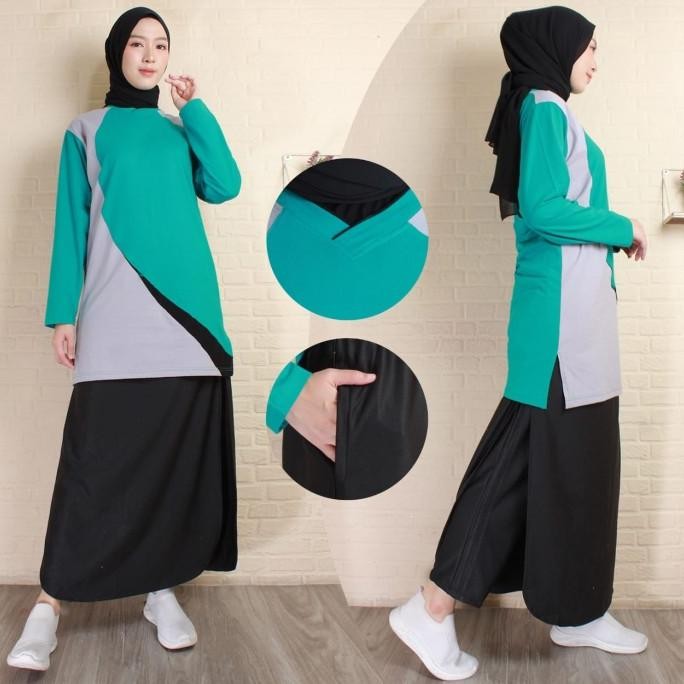 Setelan Baju Senam Muslimah Rok Celana / Model Celana Rok Muslimah Setelan Baju Olahraga Wanita Musl