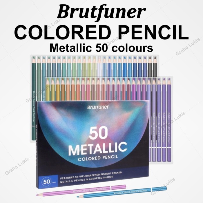 

TERMURAH BRUTFUNER Oil Base Color Pencil / Pensil Warna Set 50 Mettalic