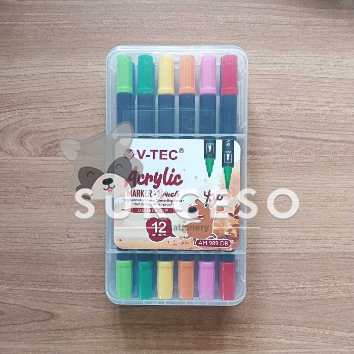 

JUAL Vtec Acrylic Marker + Brush 12 color AM 989 DB Spidol Akrilik Warna 2 in 1 Murah