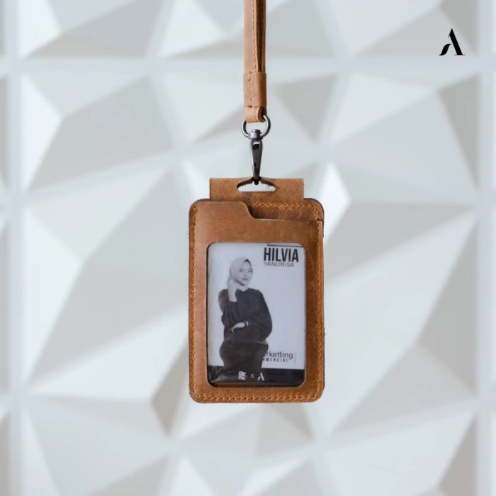 

TERMURAH - Landyard Sean Id Card Name Tag kulit Sapi Asli Card Holder Double Flip