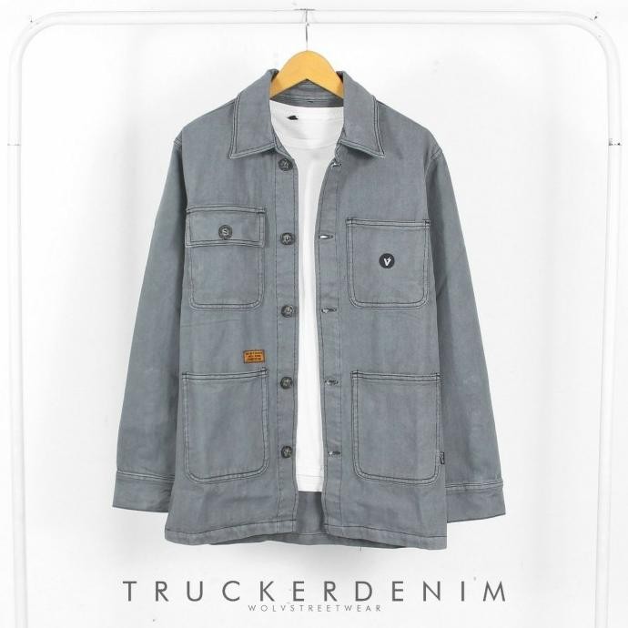 WOLV JAKET TRUCKER DENIM PRIA ORIGINAL JACKET JEANS SEMI PARKA M-XL STOK TERBATAS
