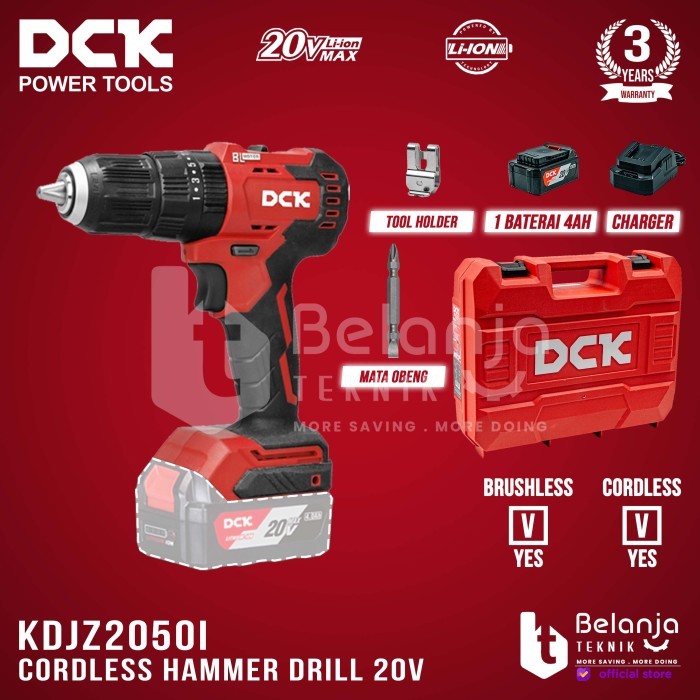 Bebas Ongkir DCK Cordless Hammer Drill KDJZ2050iDM 20V Bor Impact Baterai KDJZ2050i