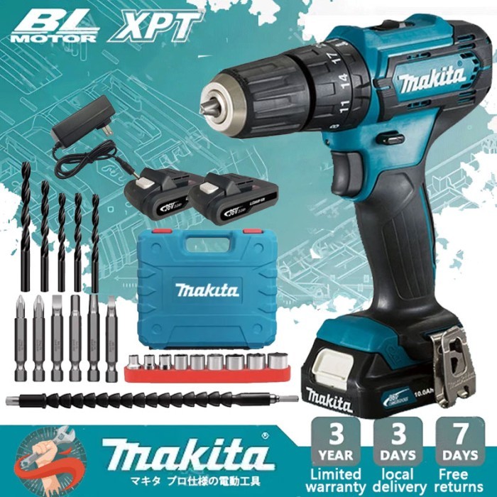 Makita 36V Cordless Drill Brushless Drill Screwdriver Impact Drill 2 Batteries Rechargeable Drill