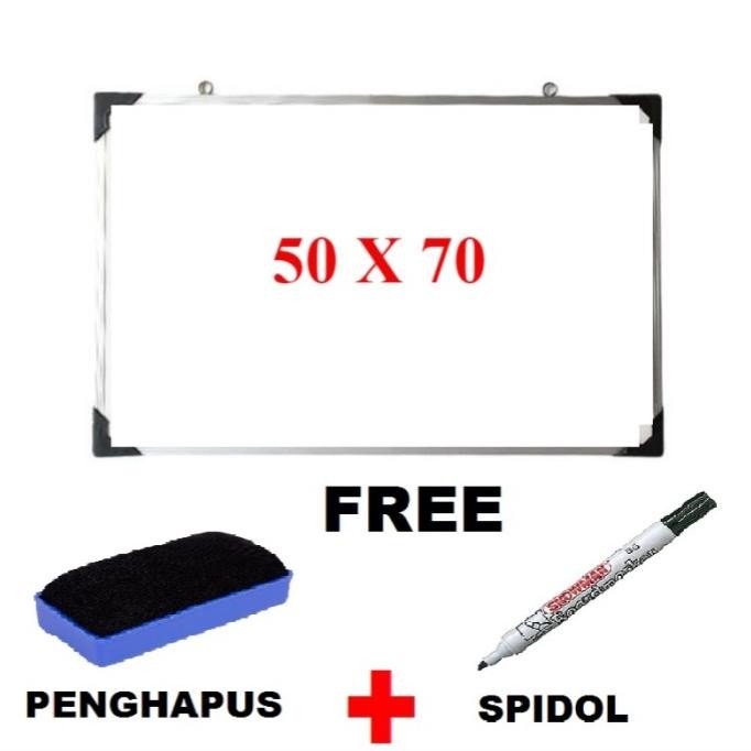 

PAPAN TULIS WHITE BOARD UKURAN 50 X 70 - FREE PENGHAPUS+SPIDOL (COD)