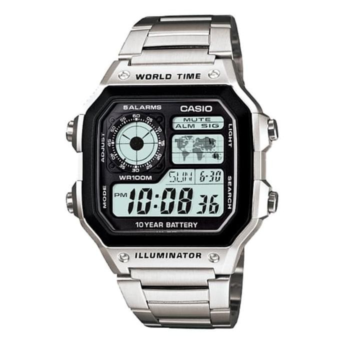 Casio Original Pria AE-1200WHD-1AVDF Stainless Steel Strap