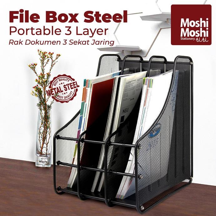

File Box Foldable Steel Rak Penyimpanan Dokumen 3 Sekat Jaring Besi
