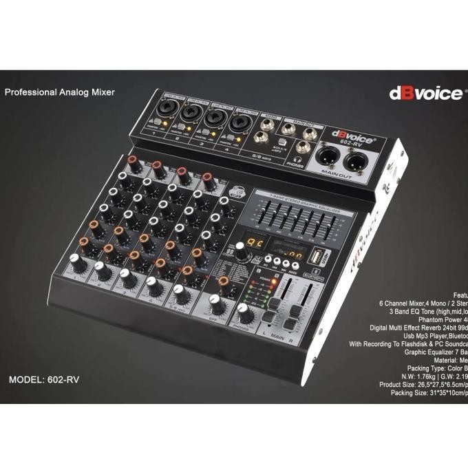 Promo Mixer Dbvoice  602 Rv Original Mixer 6 Channel 4Mono 2Stereo Bluetooth