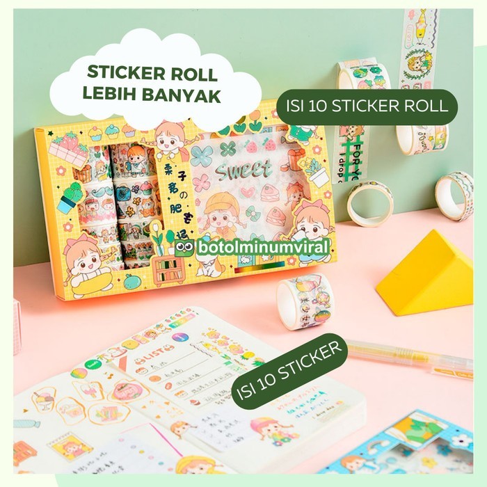 

Promo..!! Washi Tape Sticker Momo Roll Set Box Aesthetic Korea Cute Stiker Viral