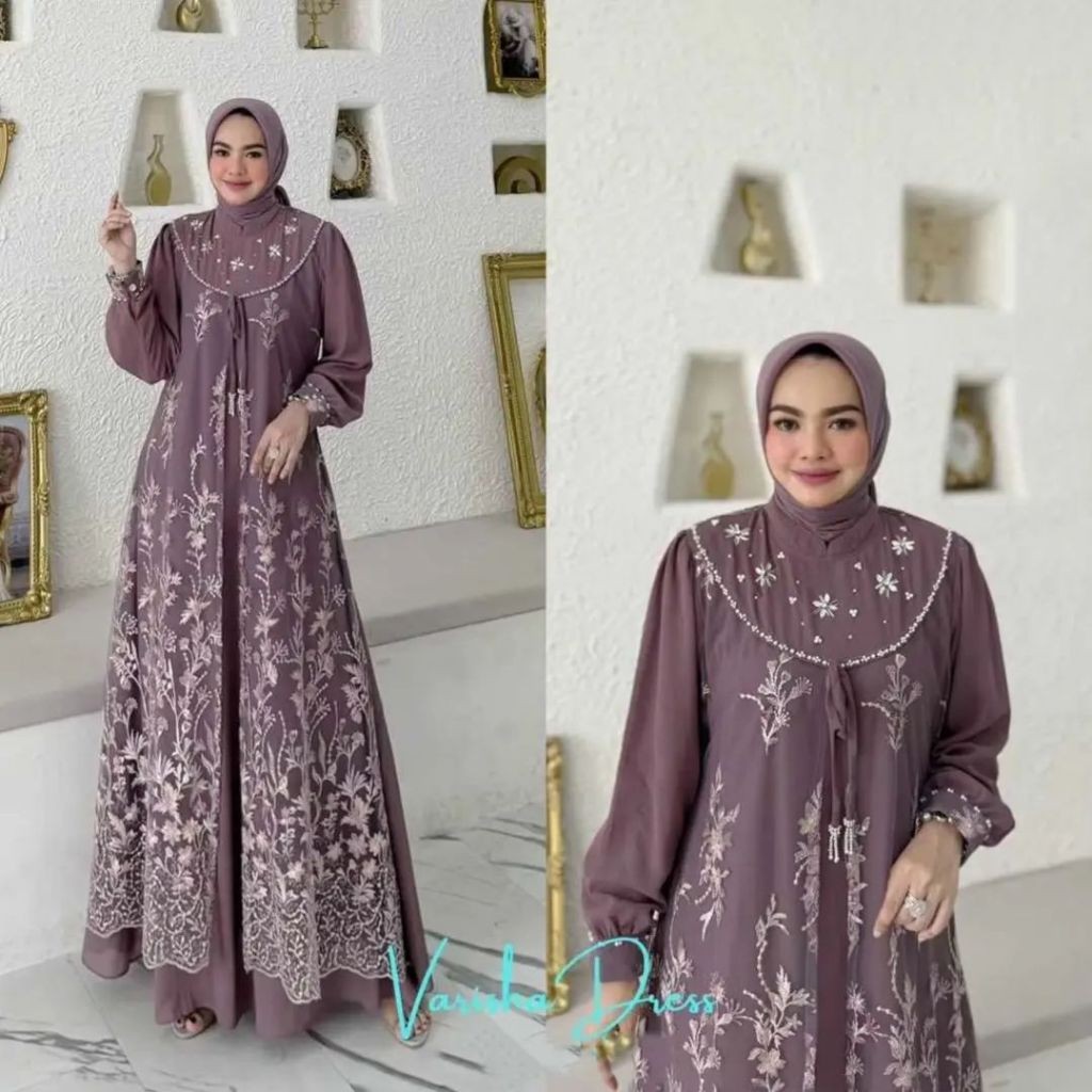 Ghamis Gmis Wanita Gams Muslim Bruklat M L Xl Xxl Jumbo Mewah Elegan Gaun Broklat Ibu2 Seragam Penga