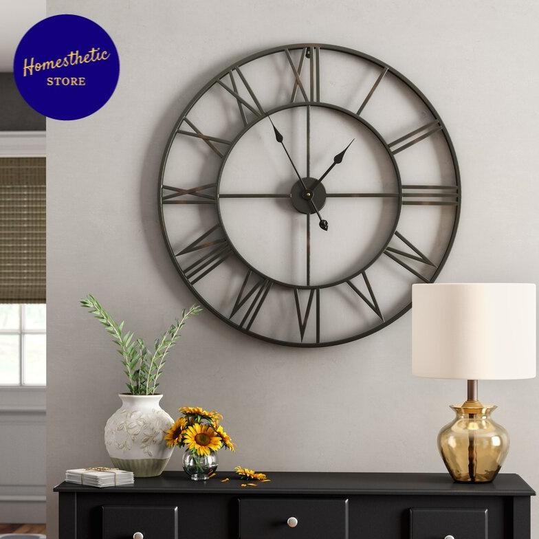Df-7 Jam Dinding Besi Bulat Besar Metal Quartz Creative Model Vintage 60 Cm 50 Cm 40 Cm Jam Dinding 