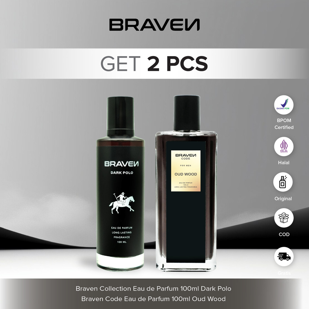 Bundle Hemat Braven Parfum Pria EDP 100ML - Get 1 Oud Wood & 1 Dark Polo | Parfum Tahan Lama