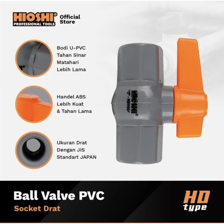 Stop Kran ball valve pvc Drat 1" Hd HIOSHI