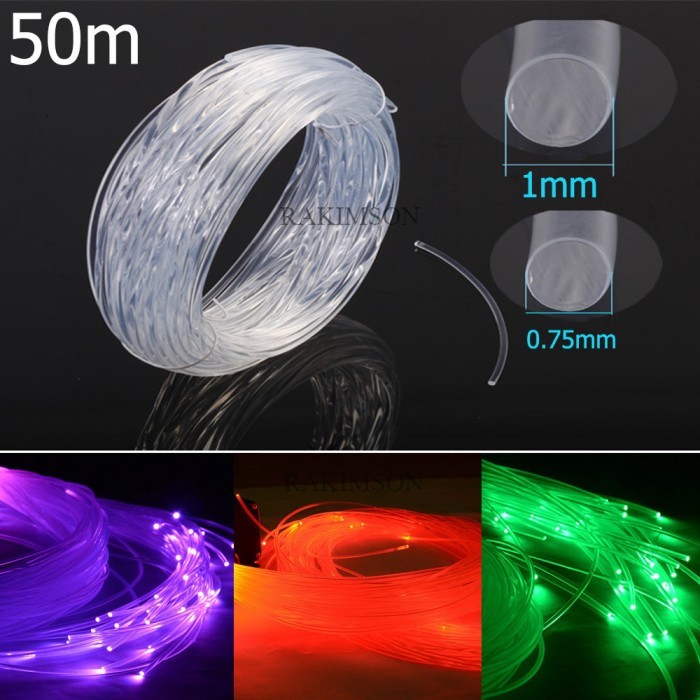 BERKUALITAS Lampu Led Fiber Optik Pmma 50mx0.75mm / 1.0mm Untuk Dekorasi Rumah Diy