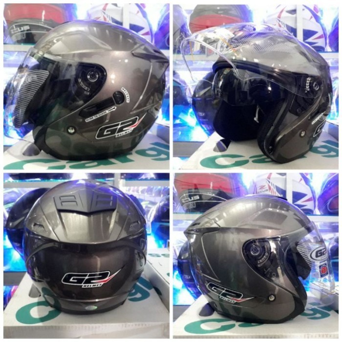 Helm G2 Optimax Solid Helm Double Visor 2 Kaca Helm Original Half Face
