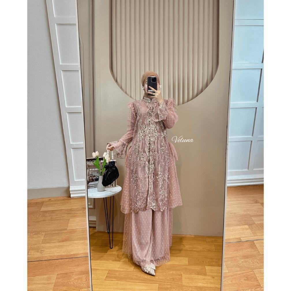 HJK Veluna | Nessie One Set Wanita Setelan Outer Dan Rok Tutu Dengan Bahan Tile Bordir Mix Tile Polk