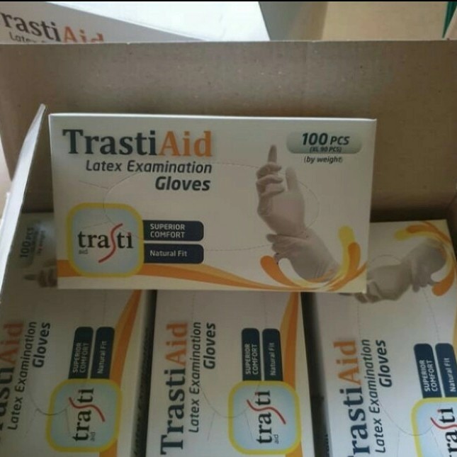sarung tangan latex 1 box 100 pcs handscoon latex medis Trasti