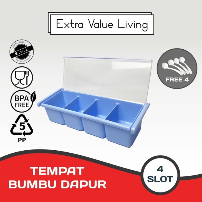 

CUCI GUDANG YOSHIKAWA Tempat Bumbu Dapur 4 Sekat Toples Bumbu EVL-L-0121