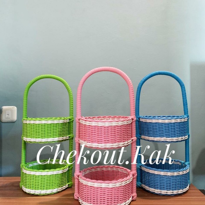 

TERJAMIN wadah bumbu dapur susun 2 rotan sintetis/tempat bawang lucu aesthetic