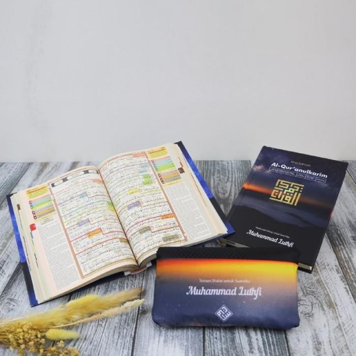 Paket Couple Alquran A5 + Sajadah L Custom Nama Nature Gunung Hadiah lembut dan halus