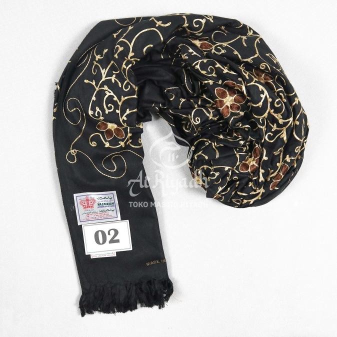 Sorban Impor Kashmiri Sulam Yasmeen 1063F Hitam Full Motif