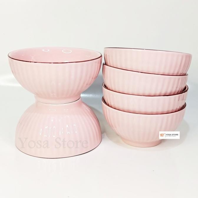 Mangkok Keramik Ramekin Bakso Mie Ayam Warna Pink 6 Inch 6 Pcs TS