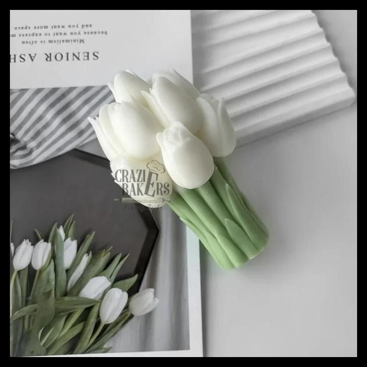 terbaru  cetakan silikon candle tulip flower hand bouquet bunga tulip 3d mold ready