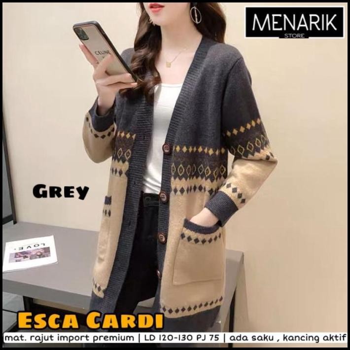 terbaru new escaaa cardi jaket cardigan jumbo wanita rajut import halus motif cantik best seller