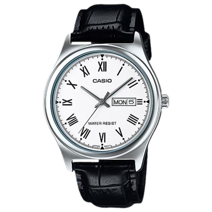 Casio General Mtp-V006L-7Budf Men White Dial Black Leather Strap