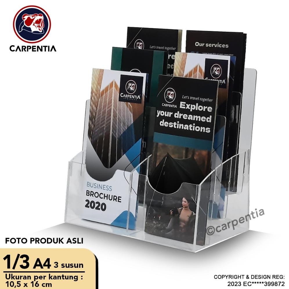 

DESPO CAENTIA TEMPAT BROSUR AKRILIK 3 TINGKAT [1/3 A4 - A6] TIPE E2 - 3 SUSUN [ACRYLIC DISPLAY HOLDER, KANTONG FLYER, STANDING]