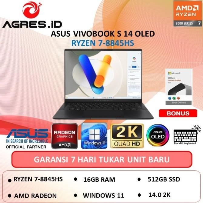 Asus Vivobook S 14 Oled M5406Ua Ryzen 7-8845Hs 16Gb 512Gb W11 14" 2K