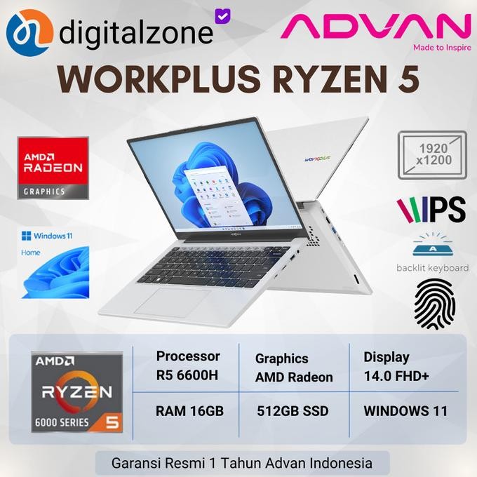 Advan Workplus Amd Ryzen 5 6600H 16Gb 512Gb 14''Inch Win 11
