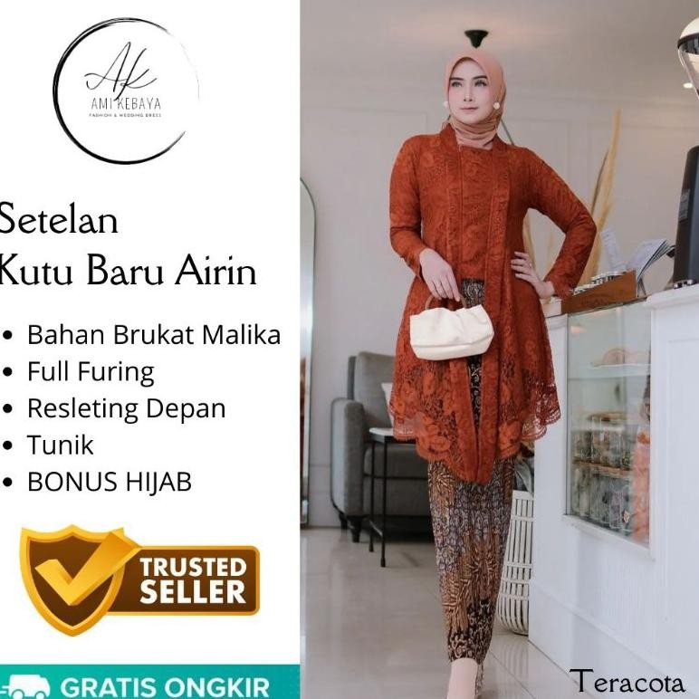 hjk Set Kebaya Kutu Baru Terbaru | Kutu Baru Airin Free Hijab | Kebaya Jumbo Fit Ld 120-125 cm | Bru