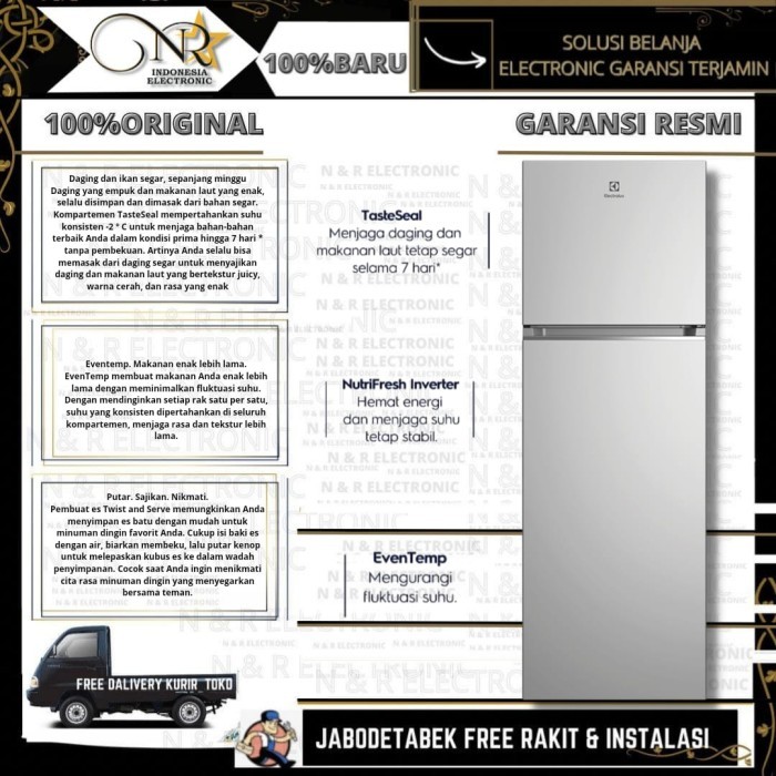 ELECTROLUX ETB3700K-A - KULKAS 2 PINTU INVERTER NUTRIFRESH - ETB 3700K
