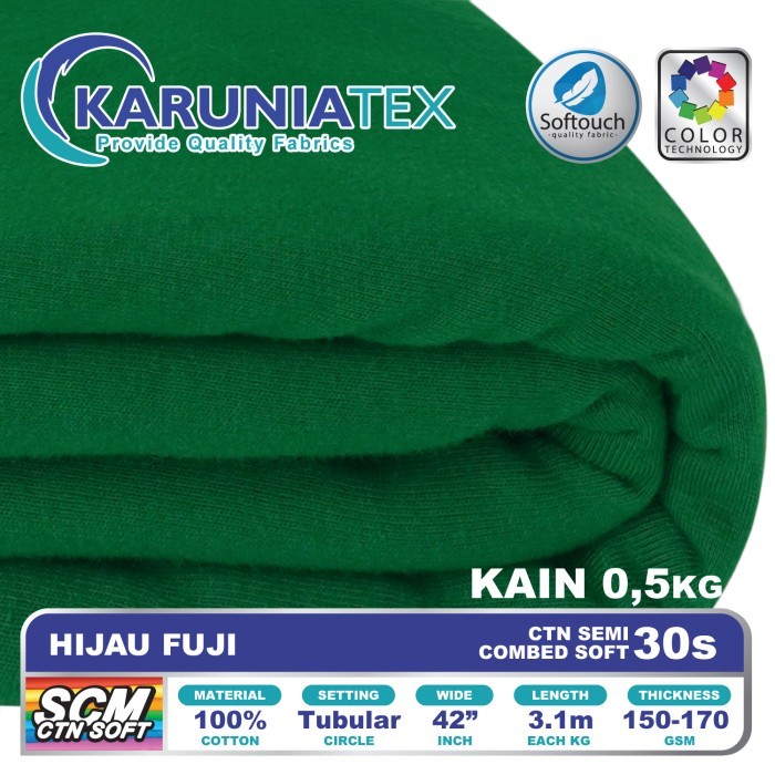 

Bahan Kaos Cotton Semi Combed 30s 0,5 Kg Hijau Fuji