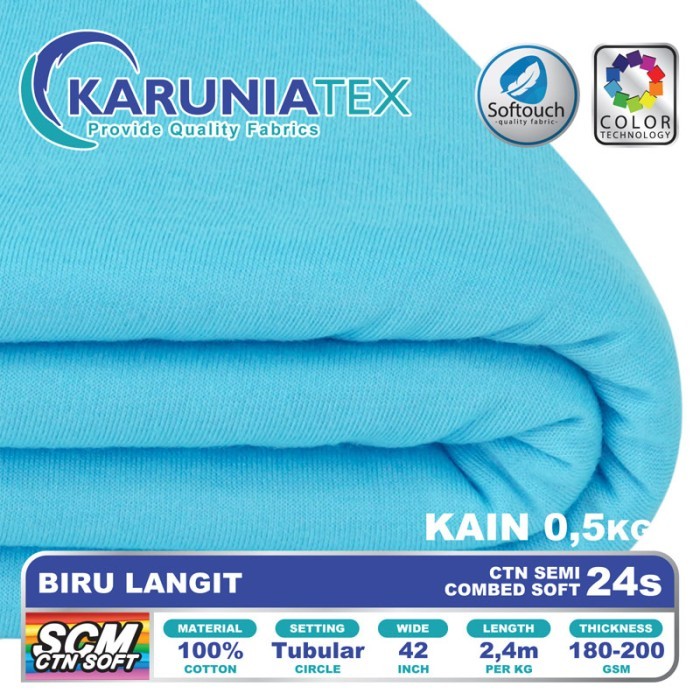 

Bahan Kaos Cotton Semi Combed 24s 0,5 Kg Biru Langit