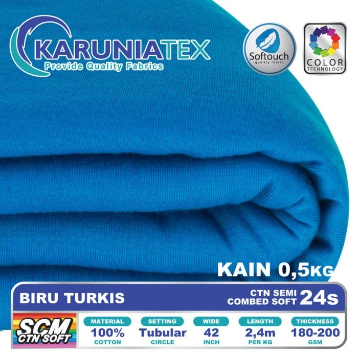 

Bahan Kaos Cotton Semi Combed 24s 0,5 Kg Biru Turkis