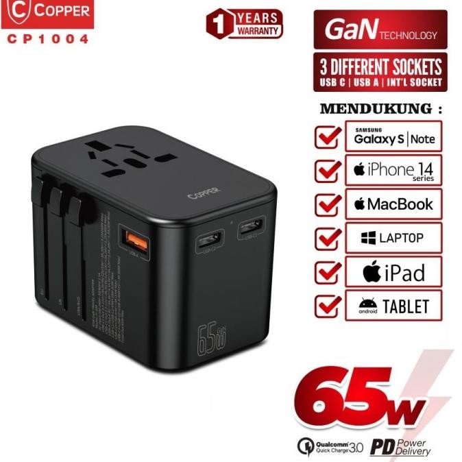 Copper Cp1004 Universal Gan Travel Adapter 65W - Super Fastcharging