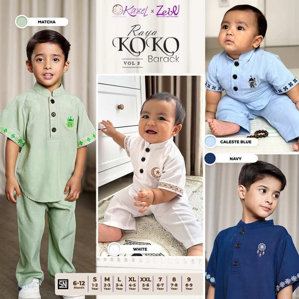 ev Kazel x Zebe Raya Koko Barack Setelan Baju Koko Anak Laki-Laki Setelan Anak Laki-Laki (Usia 1-9 t