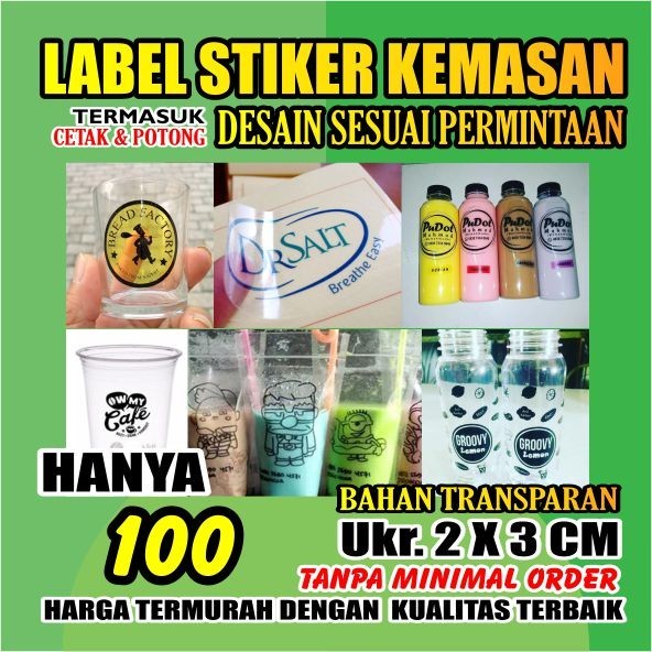 Label Botol Minuman Plastik Dus Stiker Nama Logo 2x3 CM - Transparan