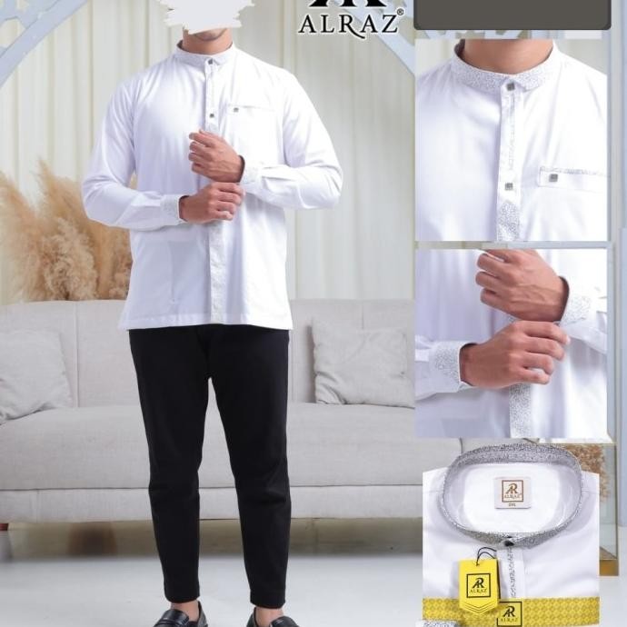 Baju Koko Alraz  Putih - Kemko Pria Alraz Lengan Panjang Katun Bertostore