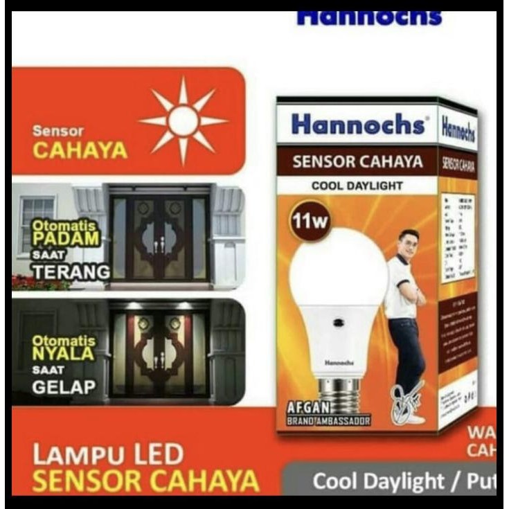 Promo Lampu Sensor Cahaya Otomatis Hannoch Led 11 Watt Putih Good Quality