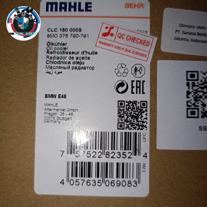 TERLARIS Oil cooler matic bmw e46 m43 / N42 / n46 asli mahle BEHR HIGH QUALITY