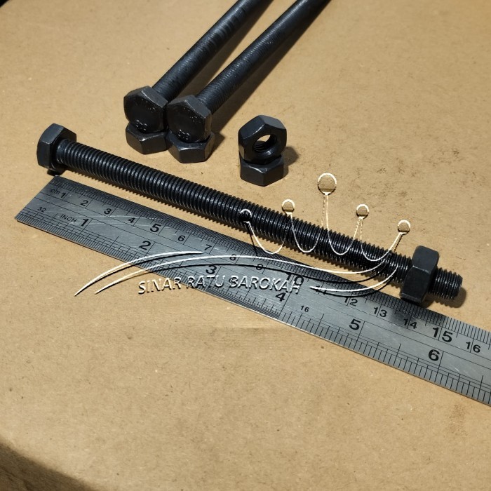 BAUT MUR BAJA M10X150 FULL DRAT PANJANG 15CM KUNCI 17 15 CM BAUD HTB GRADE 8.8 HITAM M10 X 150