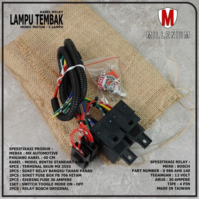 Kabel Relay Set Lampu Tembak / Sorot / Led Mobil Motor 2 Mode High Low