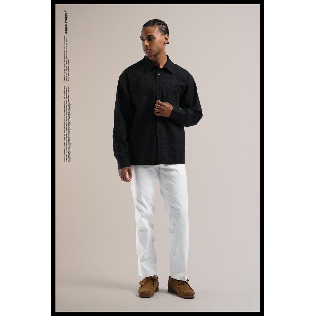 Kemeja Prepp Studio Velofore Seersucker Long Sleeve Shirt Black Best Seller