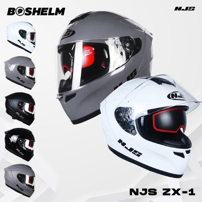 Njs Zx-1 Solid Stone Grey Glossy Helm Full Face Sni